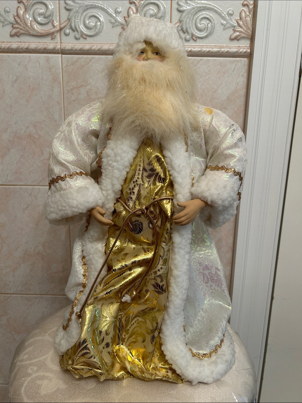 White and Gold Santa Kids Costume Coat with Fur Trim
